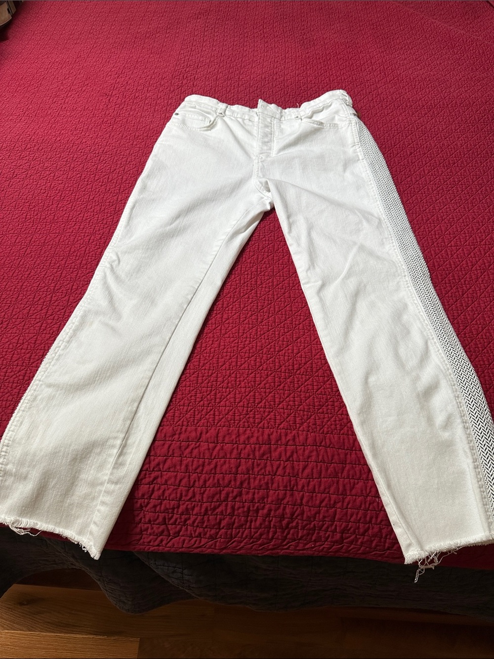 Pilcro and the Letterpress White Straight-Leg Jeans with Side Trim